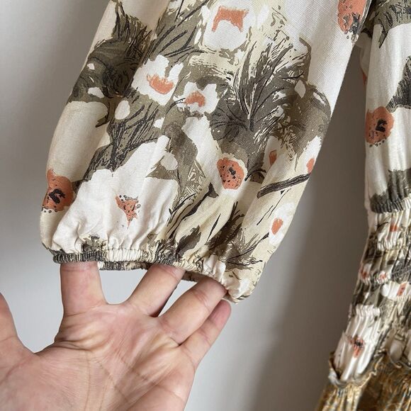 Current Air Patchwork Floral Fairy Earthy Boho Cottage Chic Tiered Midi Dress XS - Picture 5 of 13